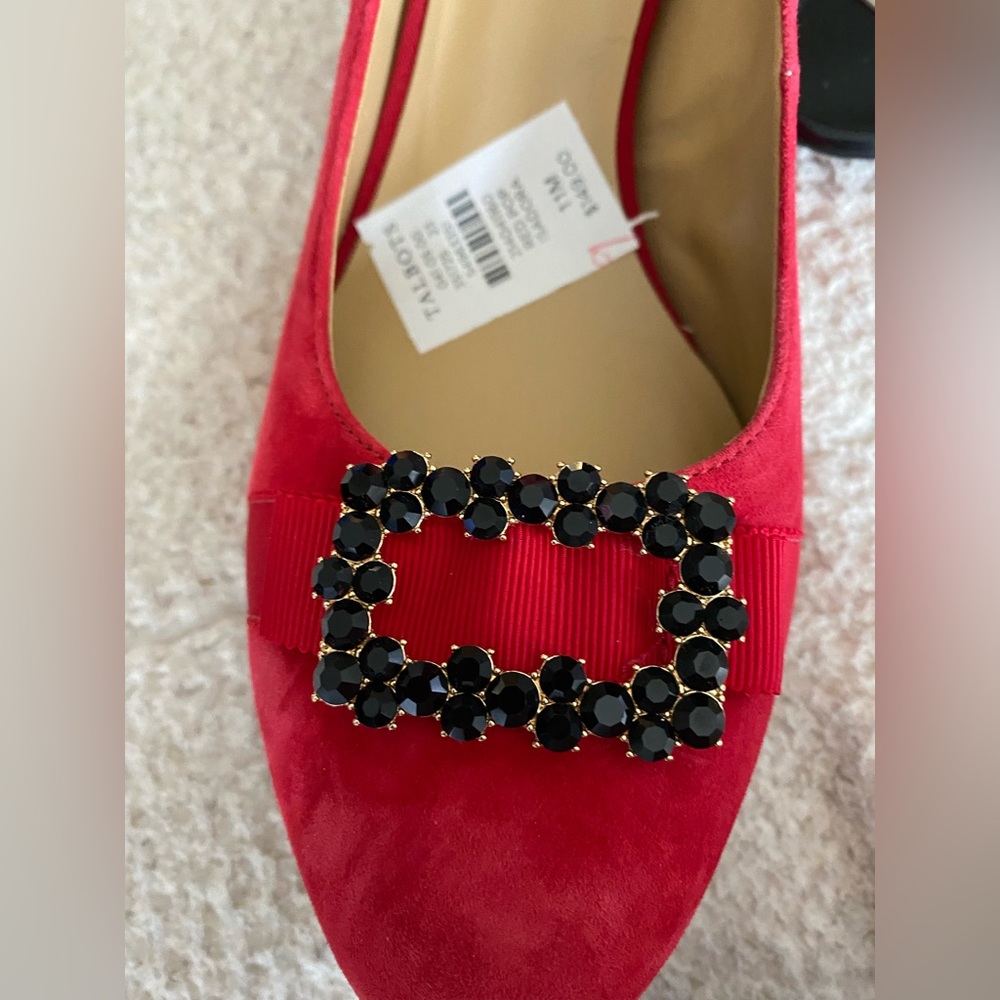 Talbots Red Heels with Geometric Embellishment